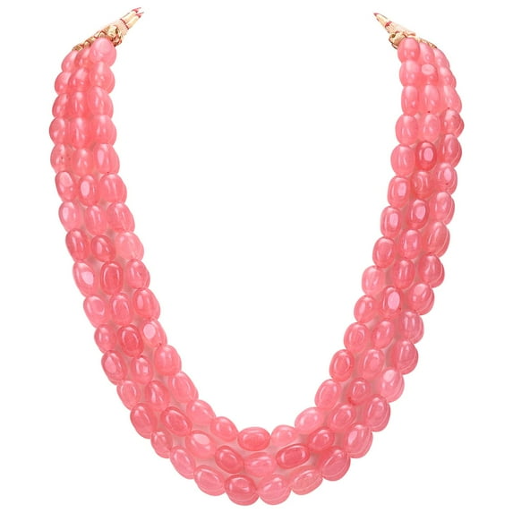 Ratnavali Jewels Quartz 3 Layer Strand Pink Beads Mala Party Wear Necklace Jewelry Women RV3415 (Pink)