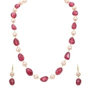 Ratnavali Jewels Red color Tourmaline Pearl Natural Beads Stone Strand Fashion Earring Necklace Women