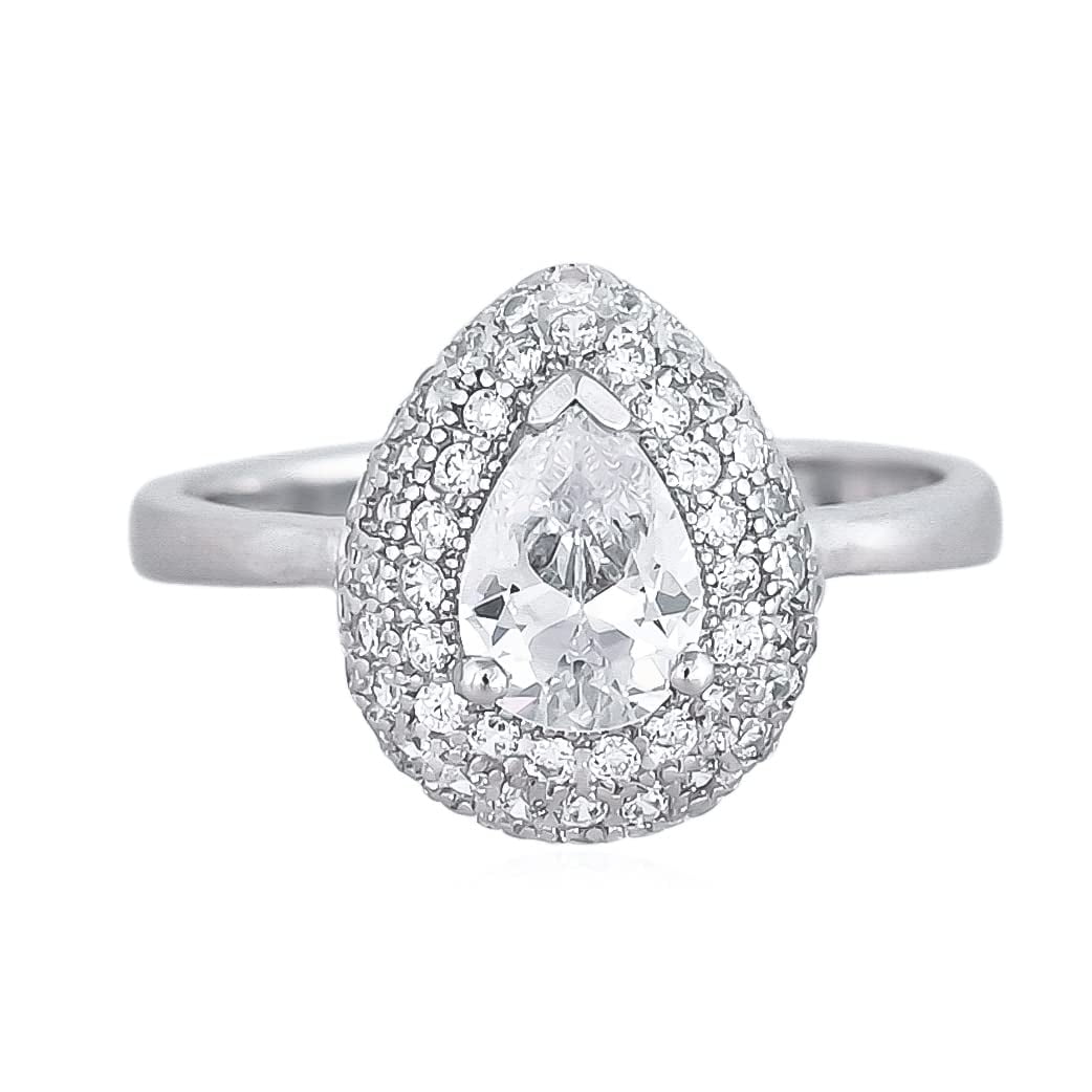 Pink Stone Floral Cocktail American Diamond Ring - Classiques - 4226135
