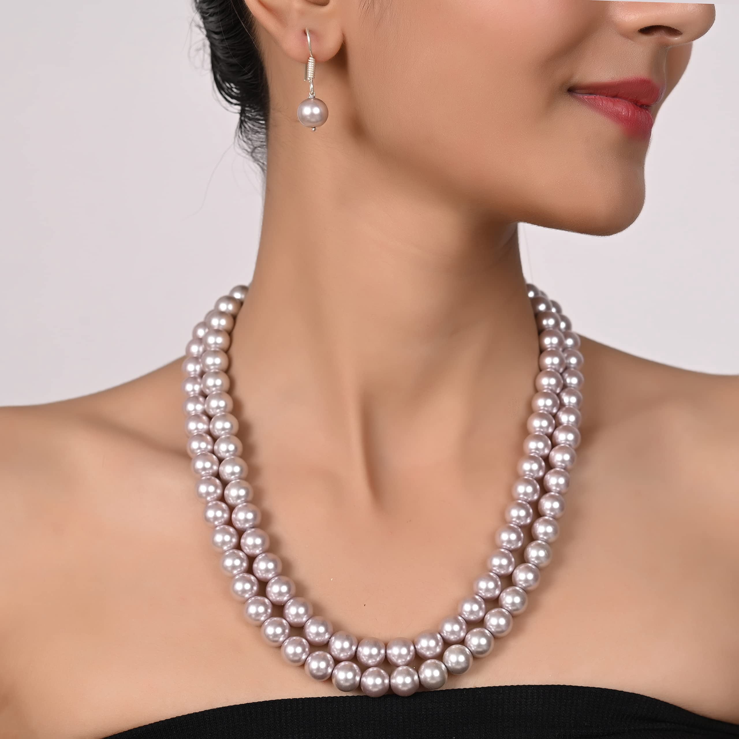 Ratnavali Jewels Shell 10mm Soft Lavender Pearl Double Strand 