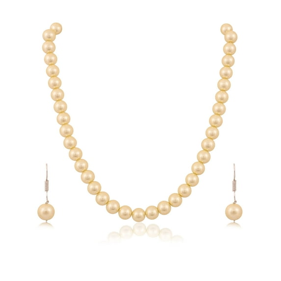 Ratnavali Jewels Shell Cultured 10mm Pearl Necklace for Women With Hook Earrings