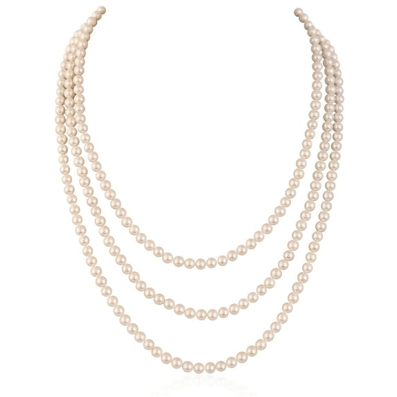 Ratnavali Jewels White 5mm Natural Pearl Beads Stone Triple Strand Fashion Necklace Women