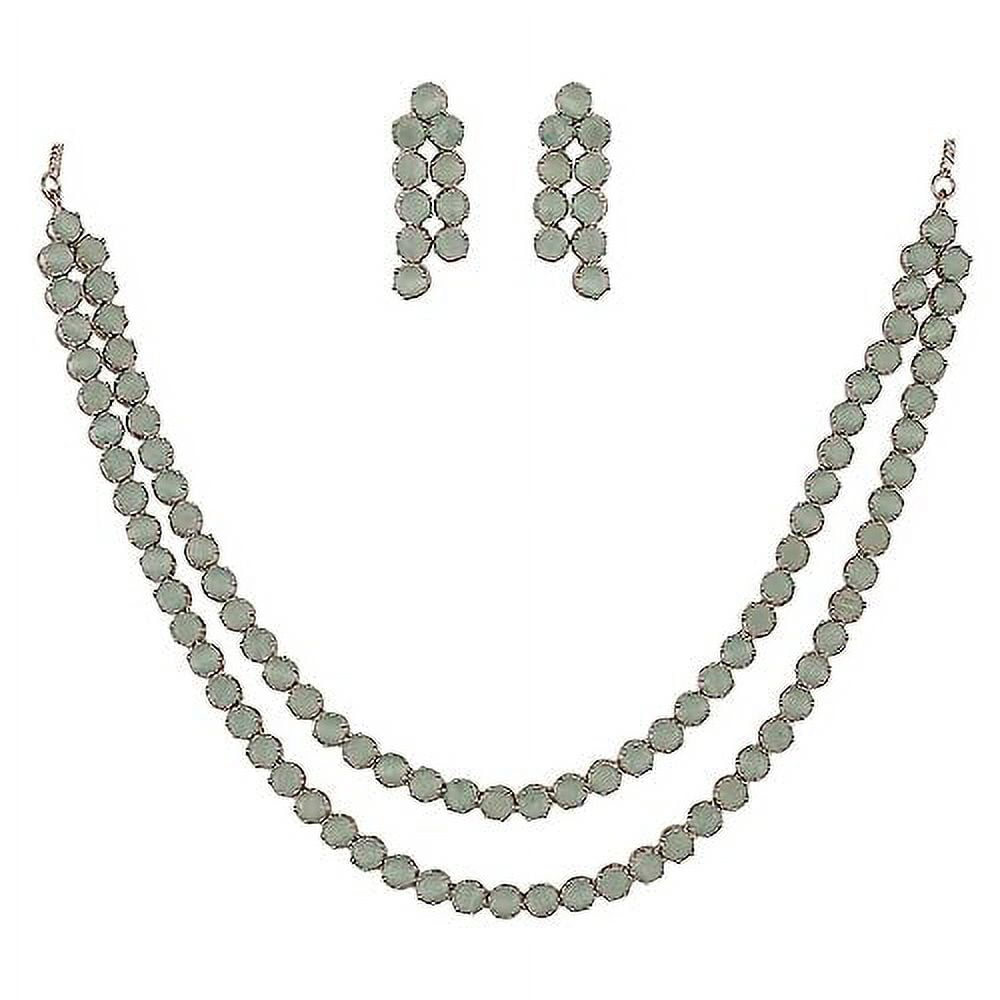 Ratnavali Jewels Set Collana E Orecchini Con Perle Finte 8 Mm - Doppio Giro, Look Bollywood - 2