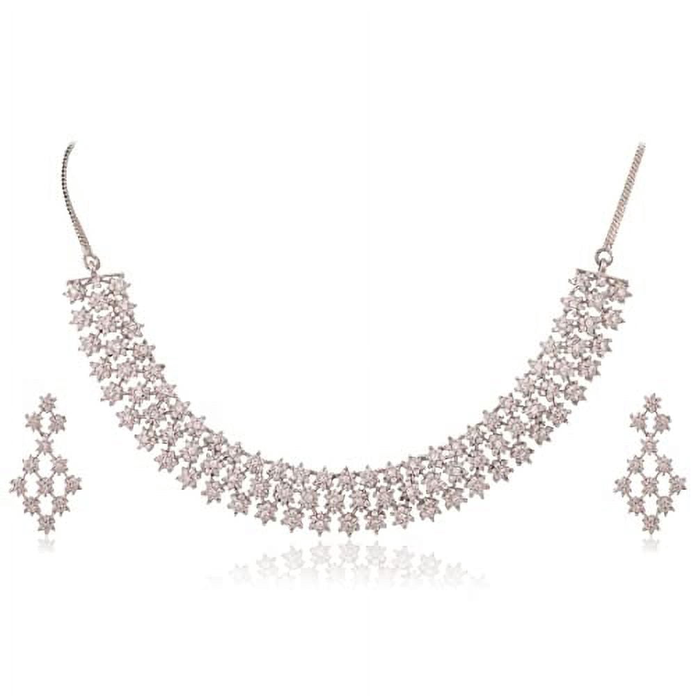 Ratnavali Jewels Women's Gold Tone Cubic Zirconia U-Shape Necklace & Earrings Set - Bridal & Wedding Jewelry RV3202 - View #11