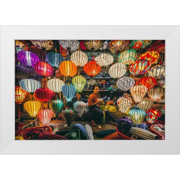 Ratnayake, Samara 32x23 White Modern Wood Framed Museum Art Print Titled - A Girl With Lanterns