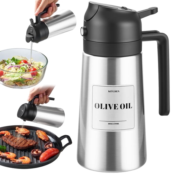Ratrabas 16oz 2-in-1 Oil Dispenser & Sprayer, Stainless Steel Ceramic Interior, Cooking Oil Sprayer, Olive Oil Dispenser Bottle, Olive Oil Spray Bottle for Kitchen BBQ Air Fryer Baking (Black)