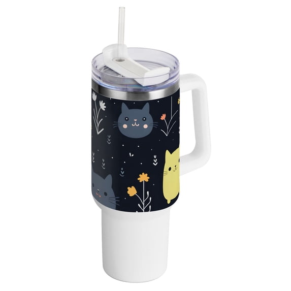 Rats Mouse Flowers Leaves Black 40 oz Tumbler with Handle Insulated Travel Mug Lid Straw Leak Proof Steel Vacuum Water Bottles Glasses Fits in Car Cup Holder
