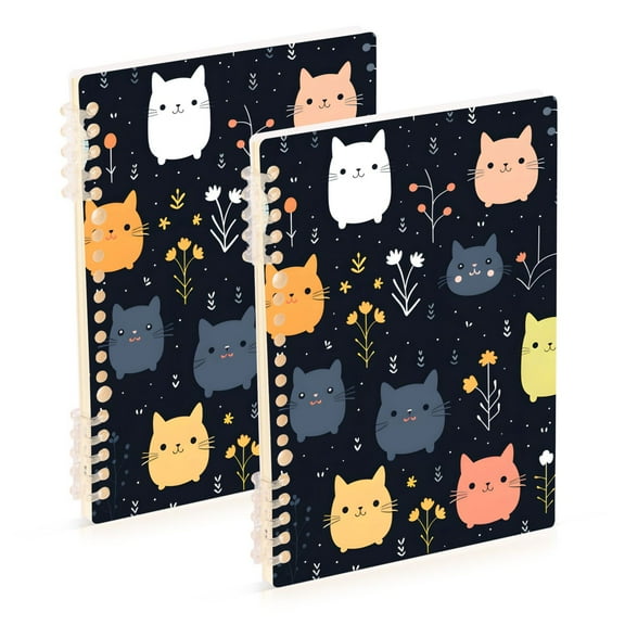 Rats Mouse Flowers Leaves Black Ring Binder Notebook Journey Note Diary College Ruled Spiral Notebook Study Loose Leaf Paper A5 60 Pages