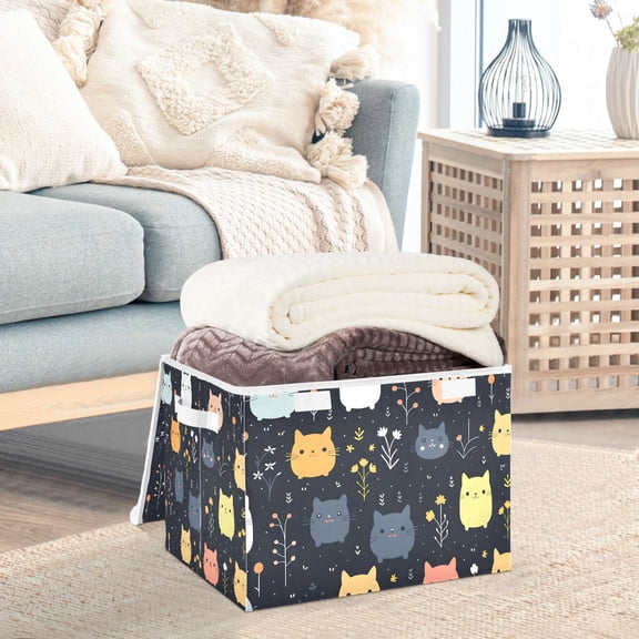 Rats Mouse Flowers Leaves Black Storage Basket Foldable Laundry Basket Shelf Kids Toy Storage Container Organizer with Handles