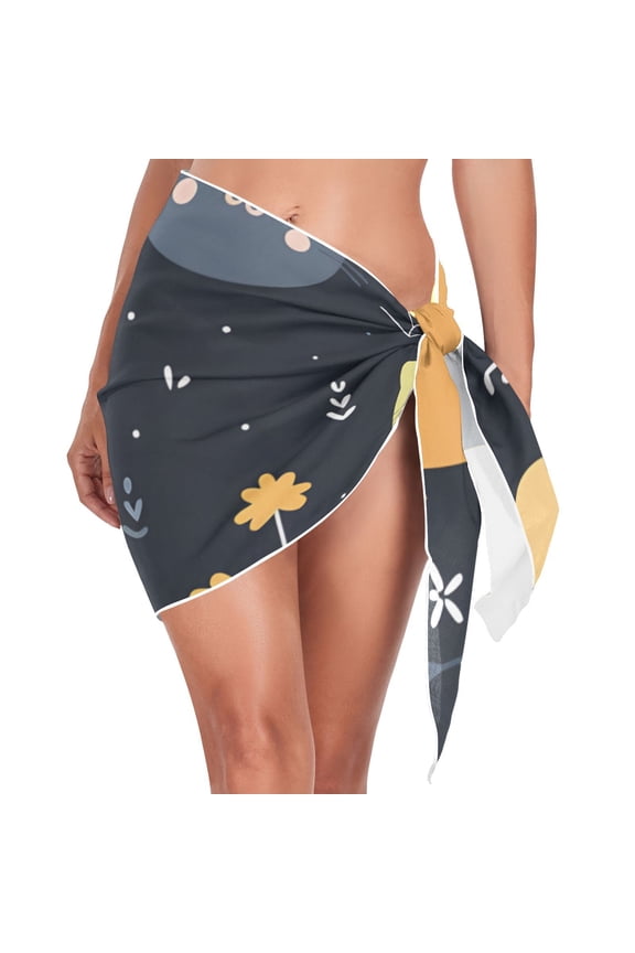 Rats Mouse Flowers Leaves Black Women Coverups Beach Cover Up Chiffon Swimsuit Bikini Wrap Short Skirt Beach Slit Tie Waist