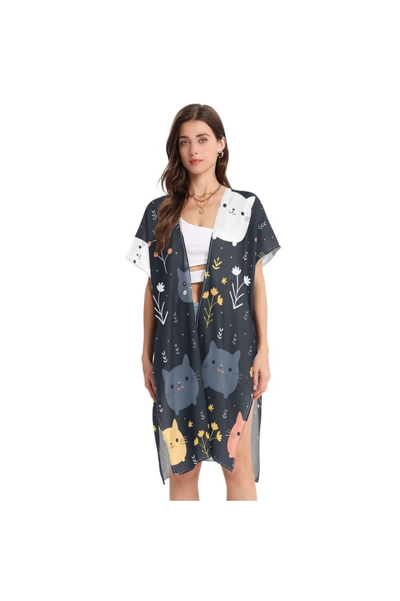 Rats Mouse Flowers Leaves Black Women Swimsuit Cover up V Neck Beach Dress Short Sleeve Vacation Outfits Swimwear