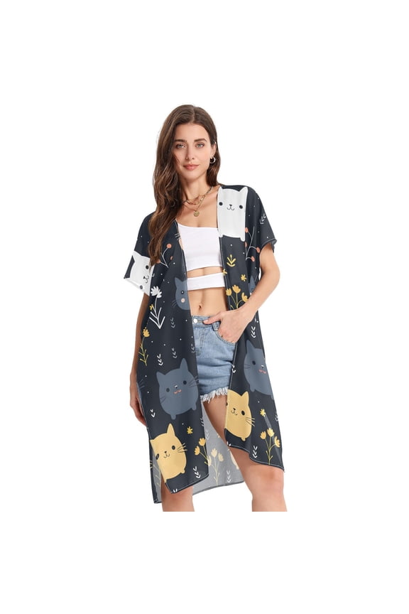 Rats Mouse Flowers Leaves Black Women Swimsuit Cover up V Neck Beach Dress Short Sleeve Vacation Outfits Swimwear