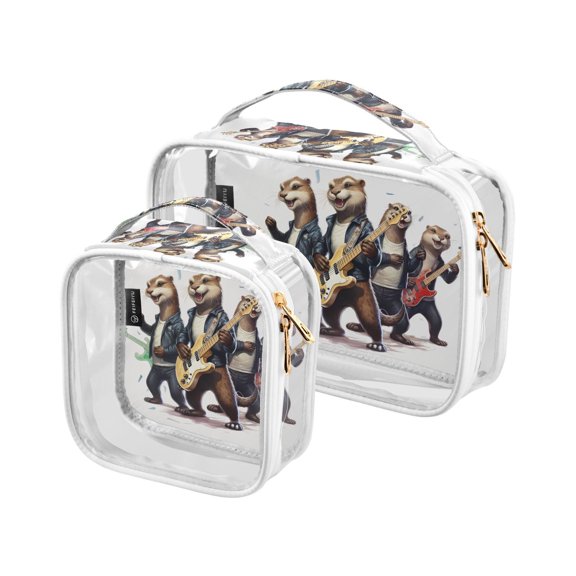 Rats Mouse Guitas Clear Cosmetic Bags with Handles PVC Toiletry Bags Zipper Waterproof Portable for Traveling 2 Pcs