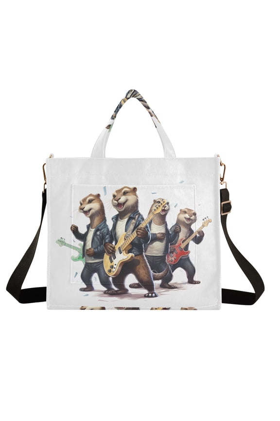 Rats Mouse Guitas Corduroy Tote Bag Handbag Large Messenger Bag Shoulder Crossbody Zipper Bag Purse