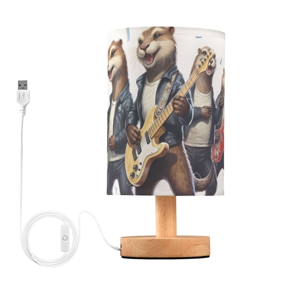 Rats Mouse Guitas Table Lamp USB Bedside Desk Nightstand Lamp Printed Gifts Small Lamp Wood Base for Bedroom Living Room Kids Room College Dorm