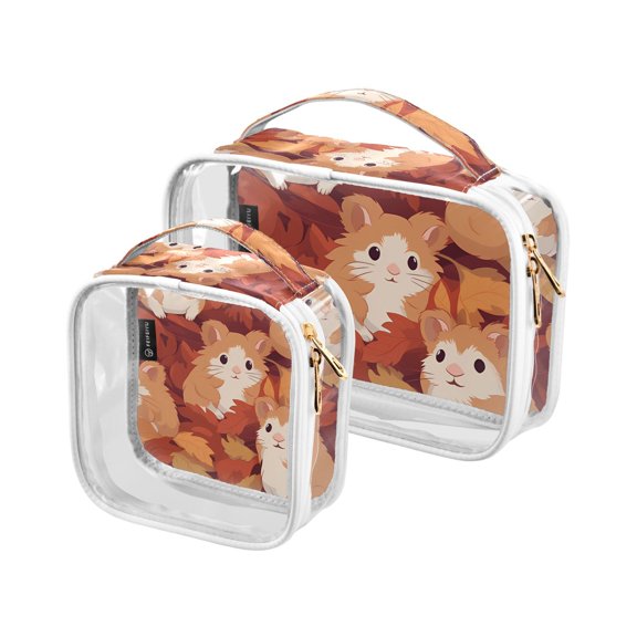 Rats Mouse Leaves Clear Cosmetic Bags with Handles PVC Toiletry Bags Zipper Waterproof Portable for Traveling 2 Pcs