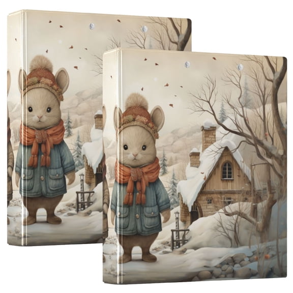 Rats Mouses Snow Houses Trees 3 Ring Binders 1.5 inch Hardcover File Folders with Interior Pockets A4 Size Organizer for School Office Hospital Set of 2
