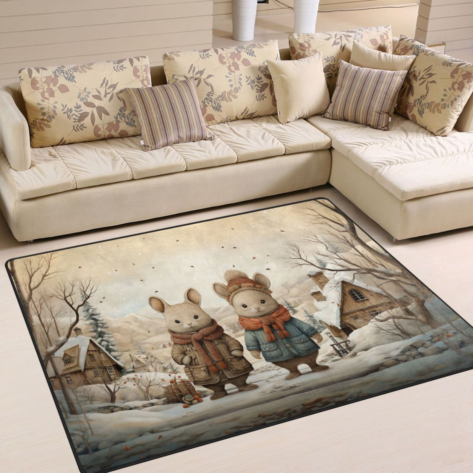 Rats Mouses Snow Houses Trees Area Rug Washable 80 x 58 Floor Carpet ...