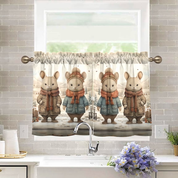 Rats Mouses Snow Houses Trees Kitchen Curtains Half Tier Curtain 2 Rod Pockets Bathroom Bedroom Cupborad Living Room 27"x36"