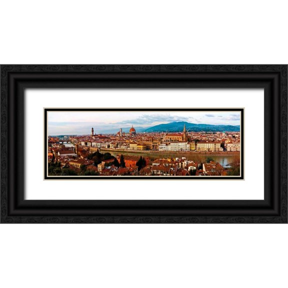 Ratsenskiy, Vadim 14x7 Black Ornate Wood Framed with Double Matting Museum Art Print Titled - Panoramic view of Florence