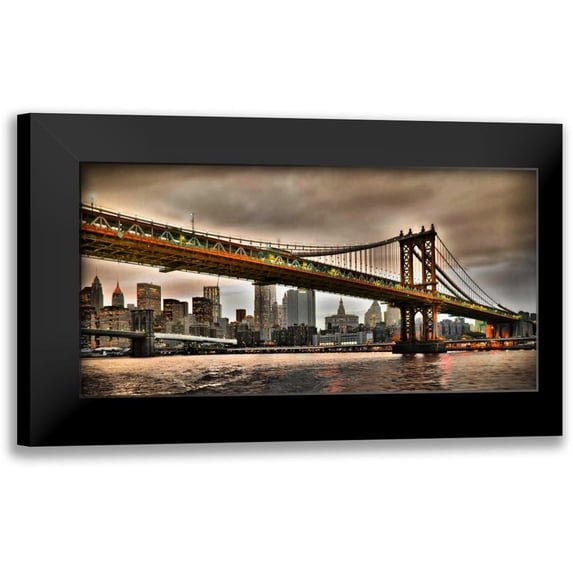 Ratsenskiy, Vadim 14x9 Black Modern Framed Museum Art Print Titled - Manhattan Bridge and New York City Skyline, NYC