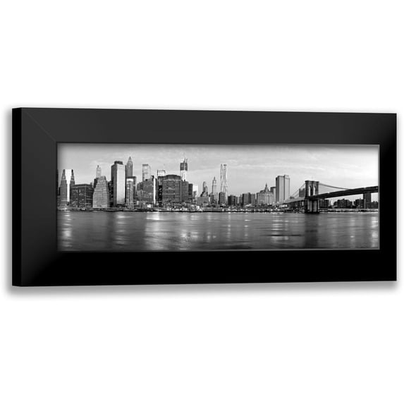Ratsenskiy, Vadim 24x11 Black Modern Framed Museum Art Print Titled - Manhattan and Brooklyn Bridge, NYC