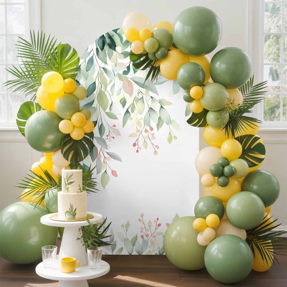 Rattails Leaves Arch Backdrop Cover, 6.6FT, Vines Plants Branch Gradient Watercolor Spandex Arch Covers Double-Sided Backdrop for Wedding Birthday Party Photo Background Decoration