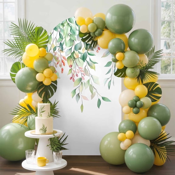 Rattails Leaves Arch Backdrop Cover, 6FT, Vines Branch Plants Watercolor Spandex Arch Covers Double-Sided Backdrop for Wedding Birthday Party Photo Background Decoration