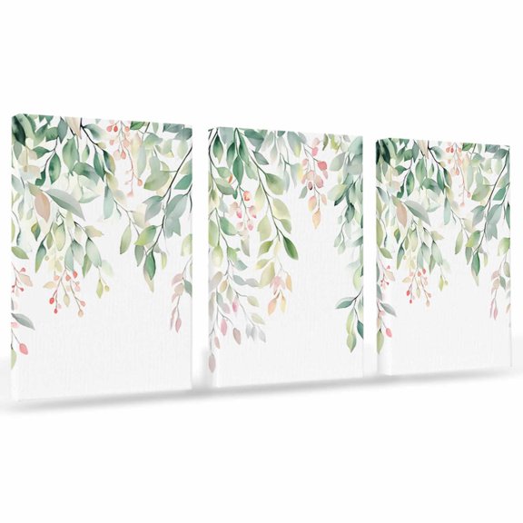 Rattails Leaves Canvas Wall Art 3 Panels, Vines Branch Plants Gradient Watercolor Framed Wall Decor Modern Artwork Prints Painting for Living Room, Bedroom, Kitchen & Cafe Decor 20" x 24"