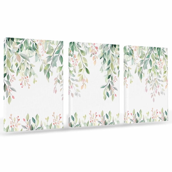 Rattails Leaves Canvas Wall Art 3 Panels, Vines Plants Branch Gradient Watercolor Framed Wall Decor Modern Artwork Prints Painting for Living Room, Bedroom, Kitchen & Cafe Decor 20" x 24"