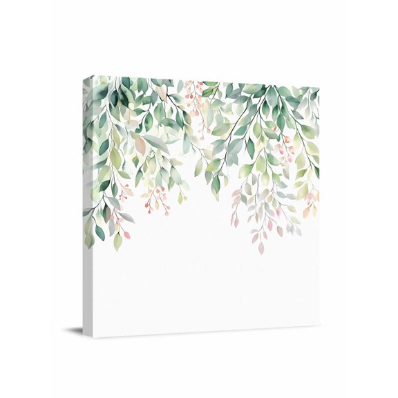 Rattails Leaves Canvas Wall Art, Vines Branch Plants Gradient Watercolor Framed Wall Decor Modern Artwork Prints Painting for Living Room, Bedroom, Kitchen & Cafe Decor 28x28 Inch