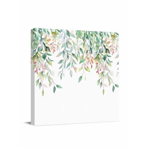 Rattails Leaves Canvas Wall Art, Vines Branch Plants Watercolor Framed Wall Decor Modern Artwork Prints Painting for Living Room, Bedroom, Kitchen & Cafe Decor 8x8 Inch