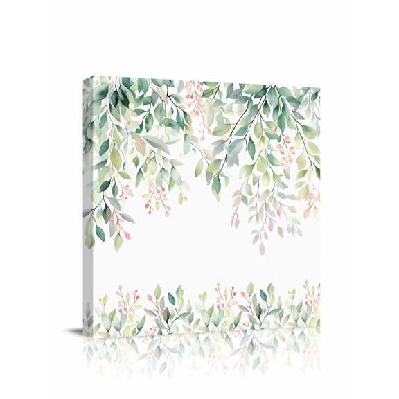 Rattails Leaves Canvas Wall Art, Vines Plants Branch Gradient Watercolor Framed Wall Decor Modern Artwork Prints Painting for Living Room, Bedroom, Kitchen & Cafe Decor 16x16 Inch