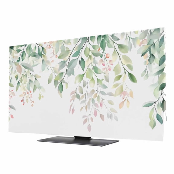 Rattails Leaves TV Dust Cover 40 Inch, Vines Branch Plants Gradient Watercolor Computer Monitor Cover Dustproof Stretchable Indoor TV Screen Protector for LED LCD Universal Monitors
