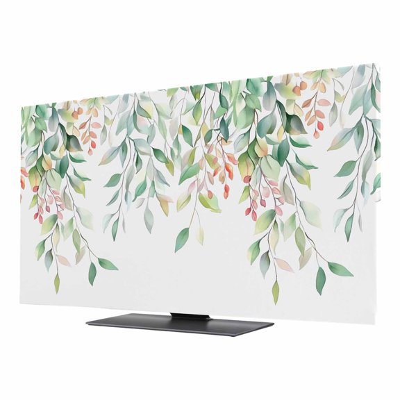 Rattails Leaves TV Dust Cover 40 Inch, Vines Branch Plants Watercolor Computer Monitor Cover Dustproof Stretchable Indoor TV Screen Protector for LED LCD Universal Monitors