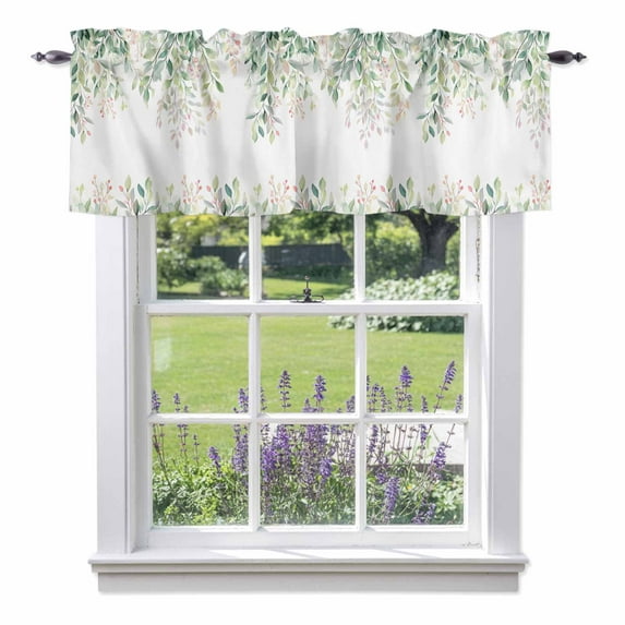 Rattails Leaves Valance Curtain Vines Plants Branch Gradient Watercolor Window Valances Rod Pocket Short Curtains Window Treatments for Kitchen Bedroom Bathroom Laundry 60" x 14"