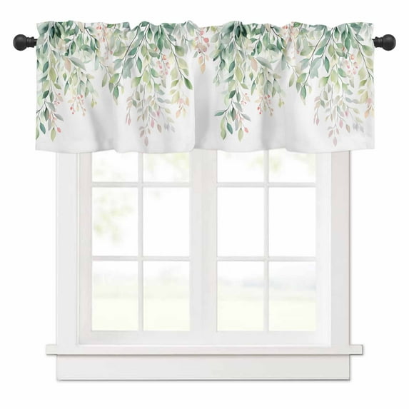 Rattails Leaves Valances for Windows Vines Branch Plants Gradient Watercolor Rod Pocket Curtain Valance Window Treatment Short Curtains for Kitchen Living Room, 60"x14"