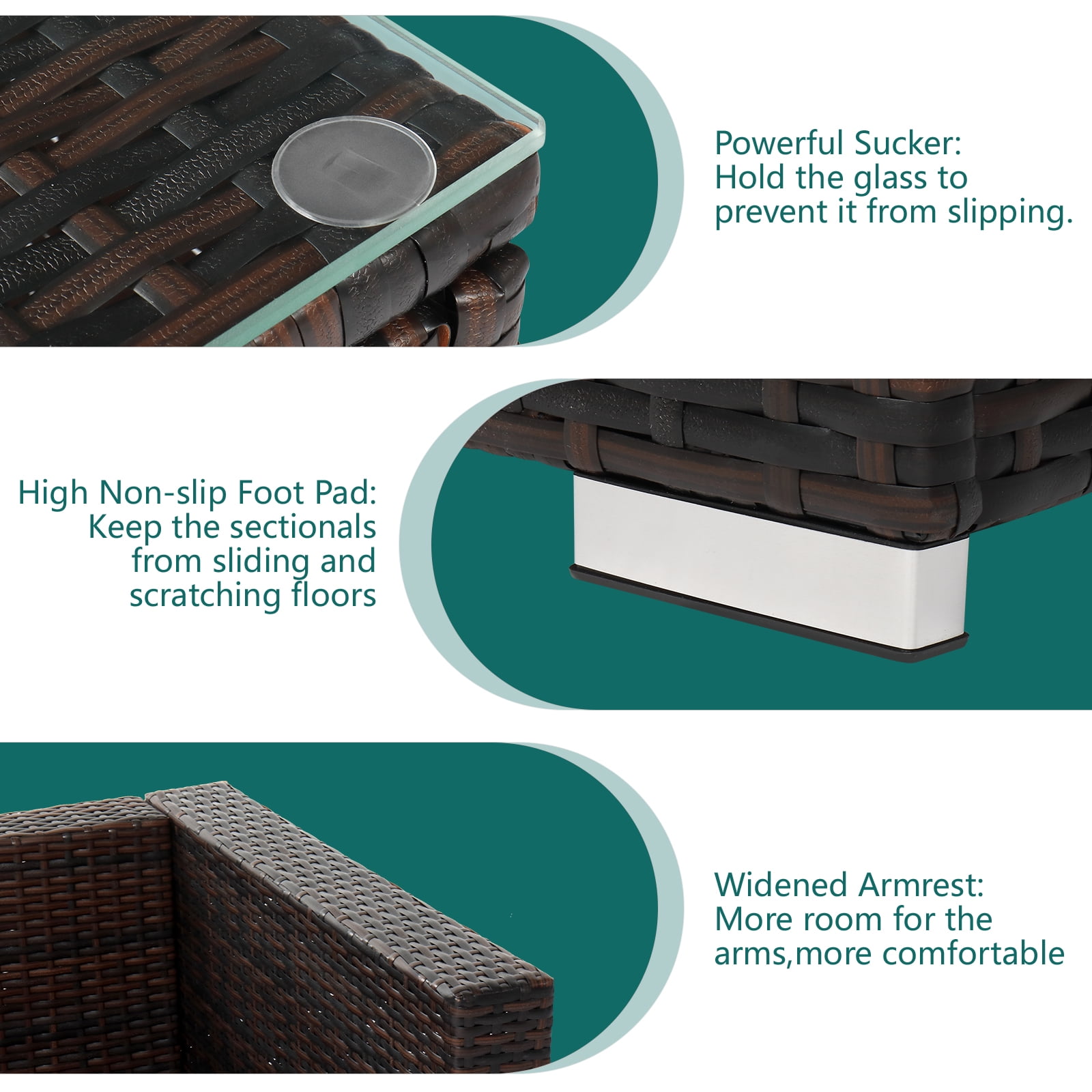 Rattan 7 Piece Set with Brown Gradient and Lake Blue Cushion, Vacuum