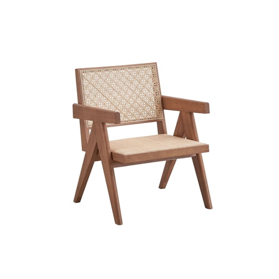 Rattan Accent Chair, Natural Finish Living Room Chair - Valentina Rattan Chair 22" Wide, Cozy Bedroom Seating, Boho Chic Accent Chair with Cushion