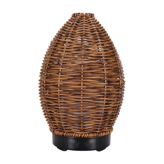 OANLKGI Rattan Aroma Diffuser 8.07 x 5.12 IN Hollow Woven Look 100ML Cool Mist Humidifier 7-Color LED USB Night Light Mist Maker for Bedroom Office Car Desk Bedside Table Home Bronze