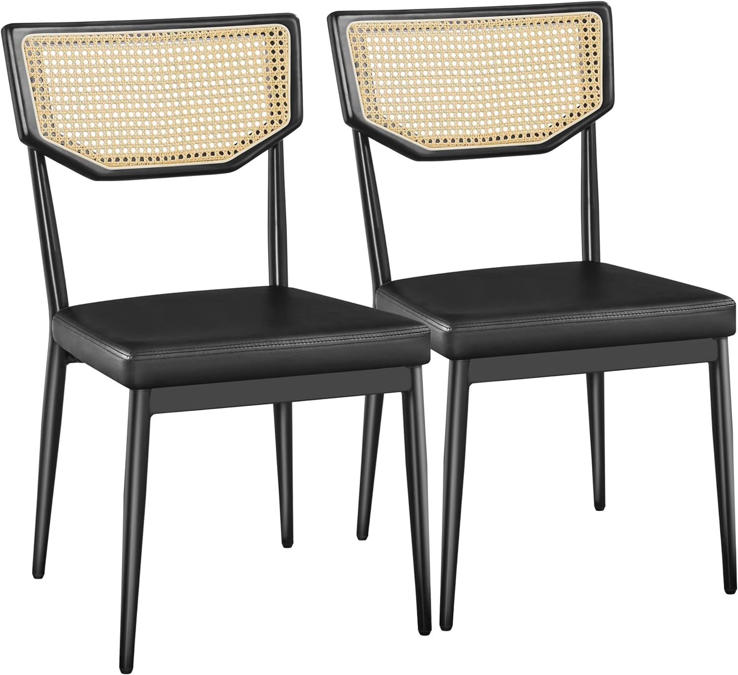 Rattan Back Dining Chairs Set of 2 Black Kitchen Dining Chairs with ...