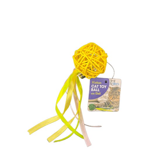 Rattan Ball Cat Toy, Pet Friendly, Safe and Fun for Your Cat, Encouraging Pouncing, Batting and Chasing with Unique Texture for Mental Stimulation and Physical Exercise, Yellow