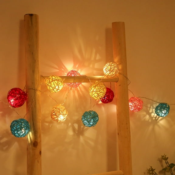 Rattan Ball Fairy Lights, Battery Operated -118in Clear Cable - Rattan Ball String Lights for Landscape Patio Christmas Party Wedding Decoration
