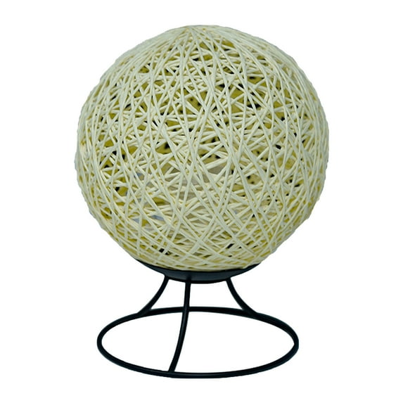 Rattan Ball Lampshade Wood Bedside Table Lamp Dimming LED Night Light Wicker Spherical Desk Lamp Home Decor with USB Charger for Kids Adults Bedroom Living Room