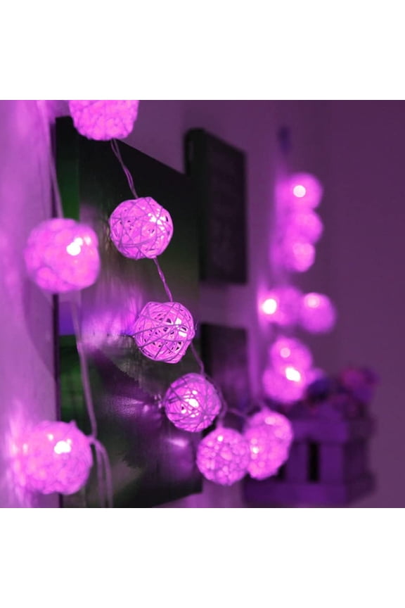 Rattan Ball String Lights, 2.2M 20LED Indoor Fairy Lights for Home Garden, Battery Operated