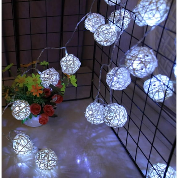 Rattan Ball String Lights, 2.2M 20LED Indoor Fairy Lights for Home Garden - Battery Operated