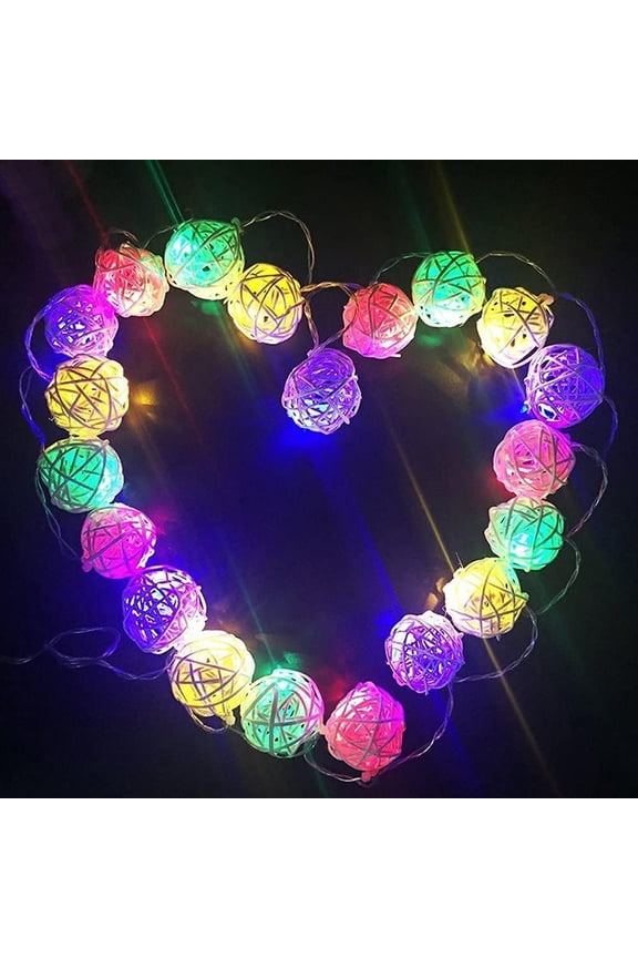 Rattan Ball String Lights, 2.2M 20LED Indoor Fairy Lights for Home Garden, Battery Operated