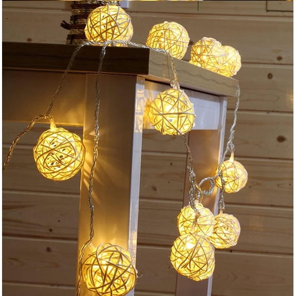 Rattan Ball String Lights, 2.2M 20LED Indoor Fairy Lights for Home Garden - Battery Operated