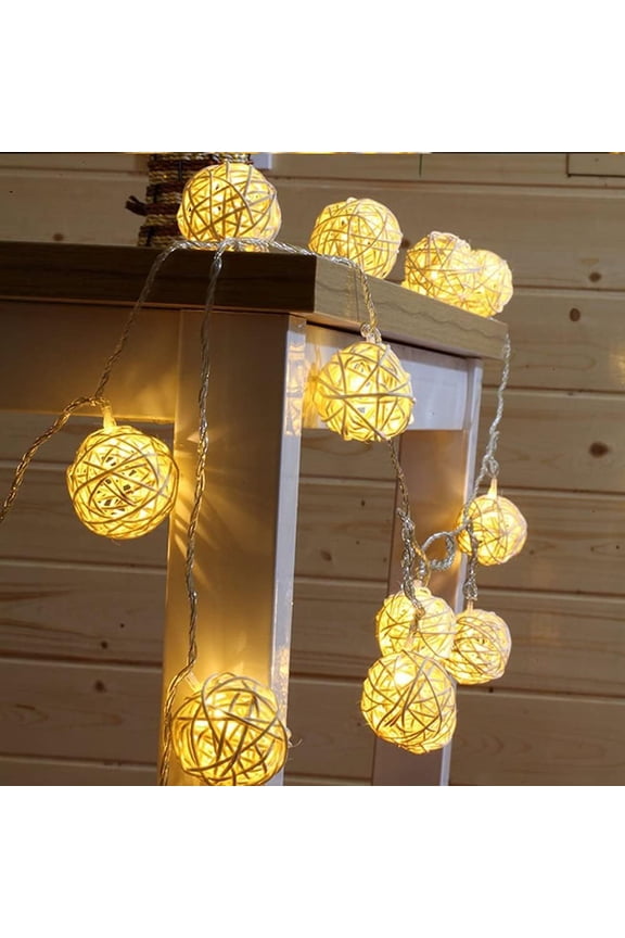 Rattan Ball String Lights, 2.2M 20LED Indoor Fairy Lights for Home Garden, Battery Operated