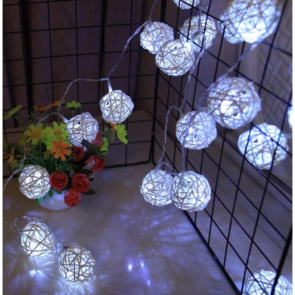 Rattan Ball String Lights, 3.2M 30LED Indoor String Lights Rattan Ball Fairy String Lights Globe Rattan Ball String Lights for Home Garden Battery Operated